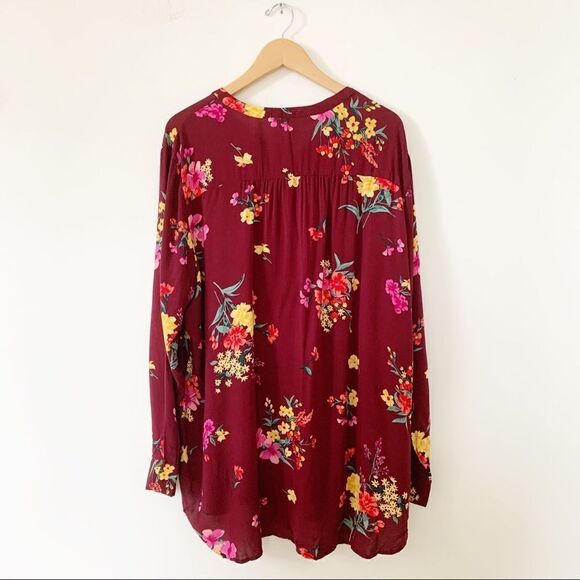 NWT Old Navy Burgundy Wine Floral Tunic Length Long Sleeve Blouse - Picture 3 of 9